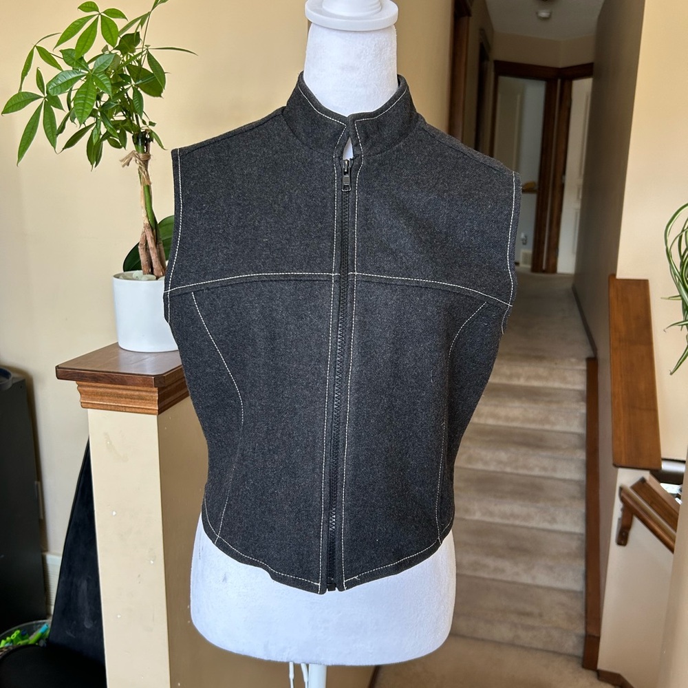 Dark Gray Wool Blend Zip-Up Vest